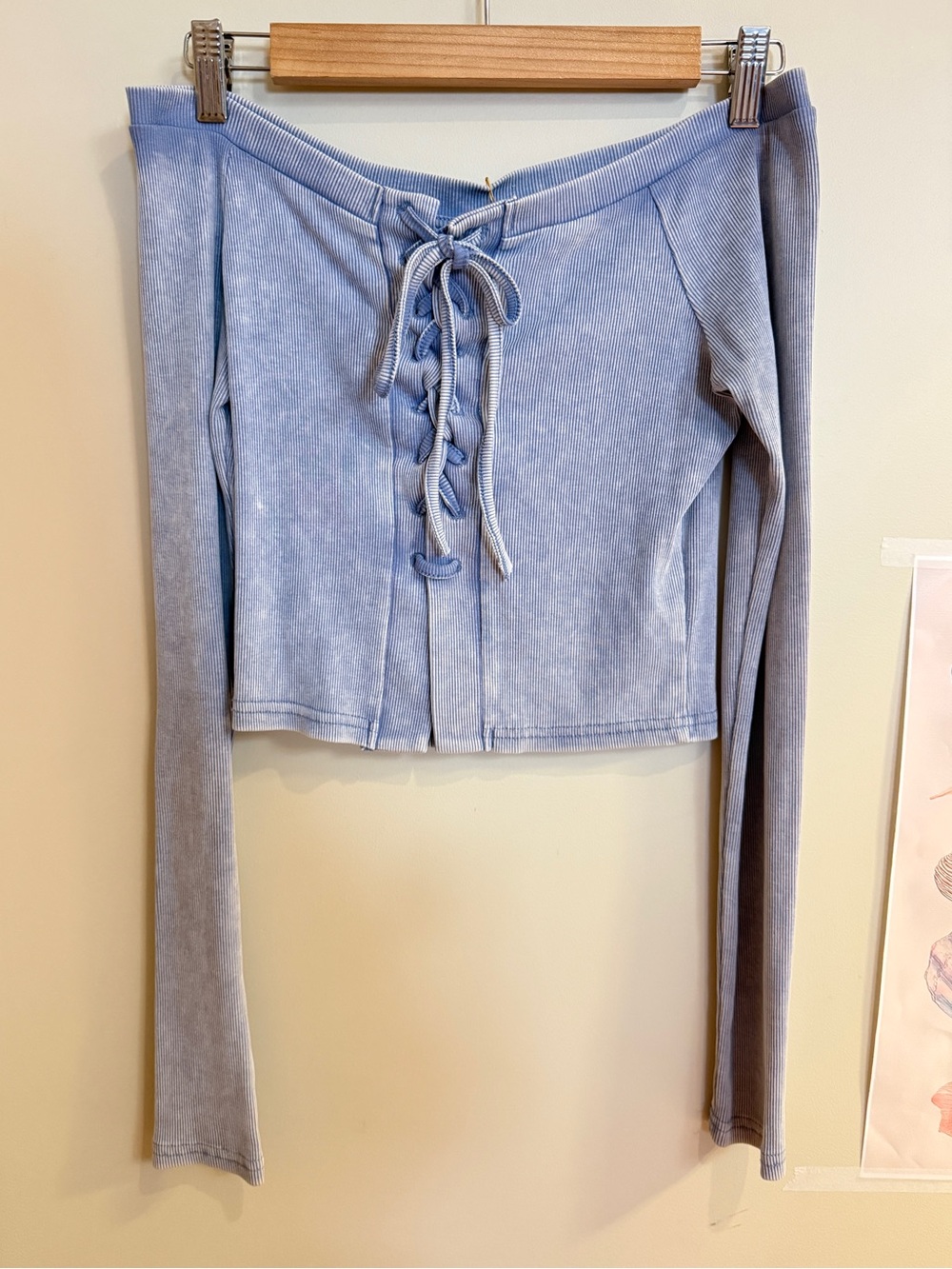 Cropped Lace-Up Women's Jeans Top in Light Blue